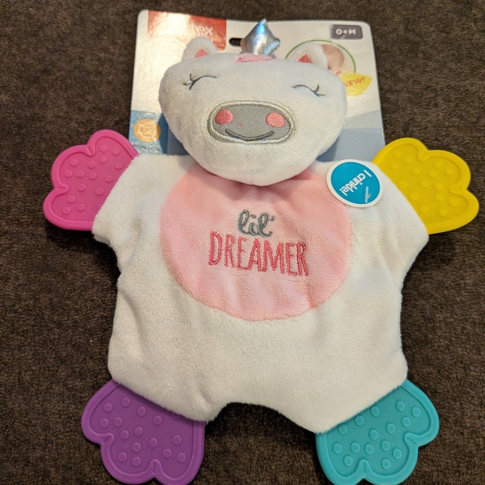 Playtex Baby Doll Teether Plush Toy Unicorn Lil Dreamer Crinkle 4 Textured Paws